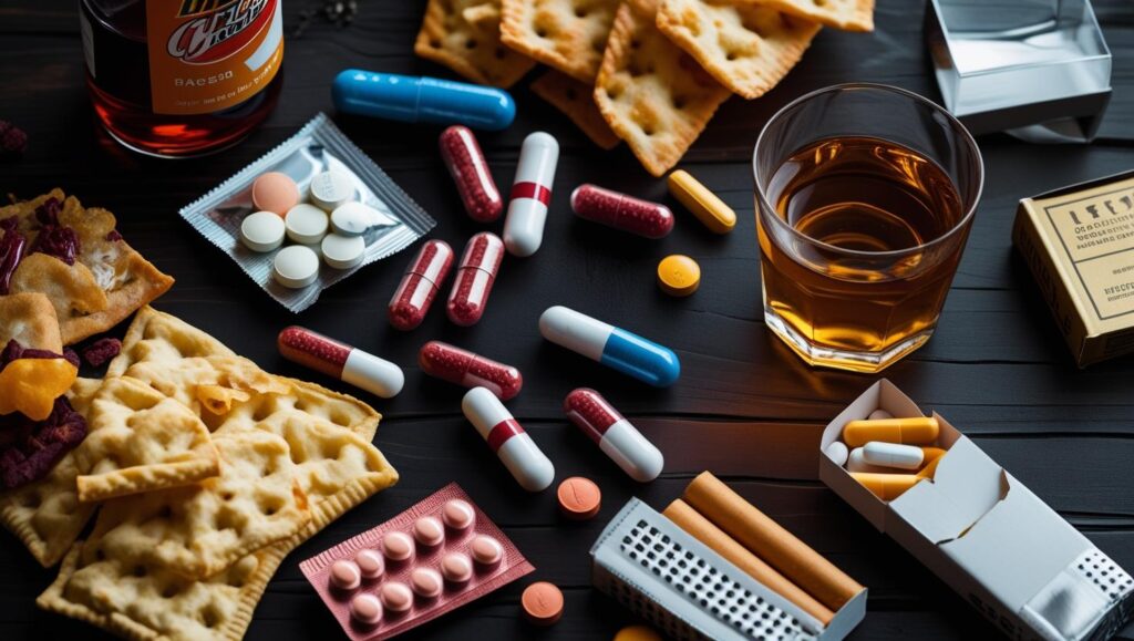 Common toxins like junk food and alcohol that overload the liver.