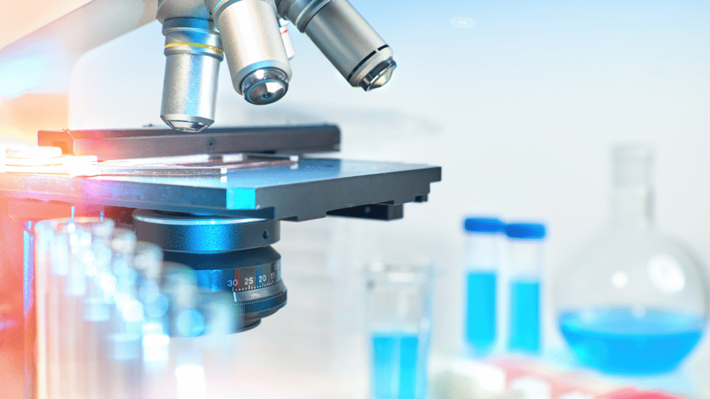 Microscopic illustration of liver enzymes and cholesterol molecules in the bloodstream.