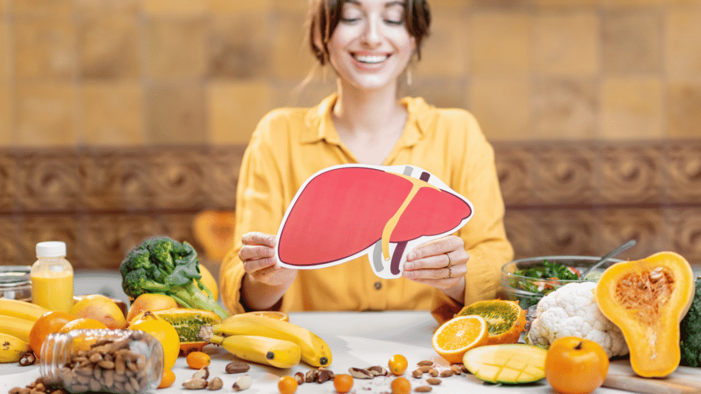Illustration of a healthy liver glowing with green detox arrows, symbolizing natural liver cleansing and wellness.

